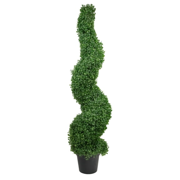 Northlight 48" Two Tone Green Artificial Spiral Boxwood Topiary Potted Tree