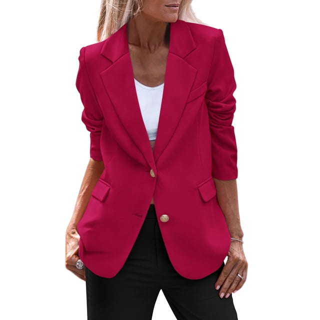 Blazer PRETTYGARDEN Rojo Rosa Oscuro Talla Grande con Solapa Clásica