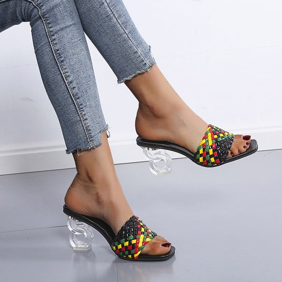 Zpanxa Slippers for Women Belt With Crystal and Sandals for Women With High-heeled Slippers Flip Flops for Women Black 40