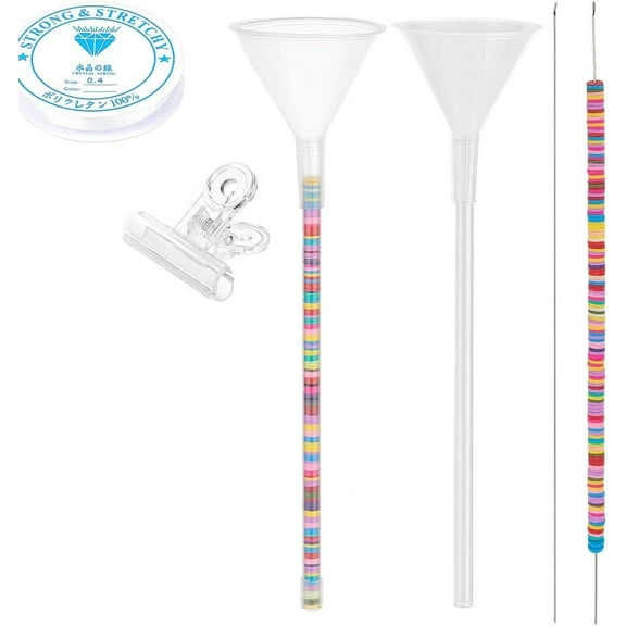 2pcs Beading Funnel for Beads Beading Tools Kit for Clay Bead Funnel Beading Tool Bead Spinner Needles with a Reel of Thread and a Clamp for Bracelet Necklace Jewelry Making
