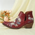 thumbnail image 4 of Cowboy Ankle Boots for Women V Cutout Pointed Toe Chunky Heel Booties Floral Embroidered Western style Pull On Shoes for Country Concert Party, 4 of 6