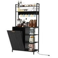 thumbnail image 3 of Haverchair Kitchen Bakers Rack with Power Outlets, Microwave Oven Organizer with Tilt Out Trash Can Cabinet Storage Shelf 6 Tiers Coffee Bar Station Stand, Freestanding Rack with 6 Hooks, 3 of 10