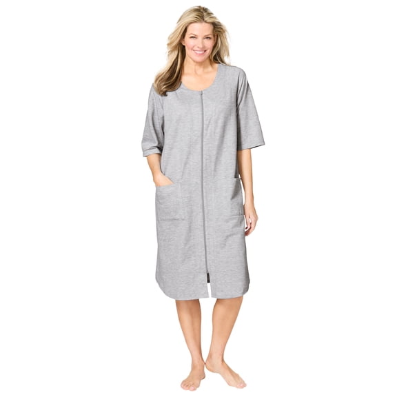 Dreams & Co. Plus Size Short French Terry Zip-Front Robe