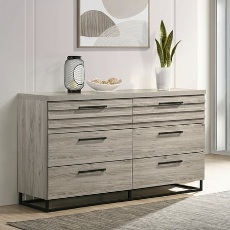 Roundhill Furniture Alvear Contemporary 6-Drawer Dresser  Weathered Gray