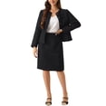 thumbnail image 2 of INSPIRE CHIC Suit Set for Women's 2 Piece Outfits Tweed Peplum Collarless Blazer Jacket and Skirt Sets XS Black, 2 of 6
