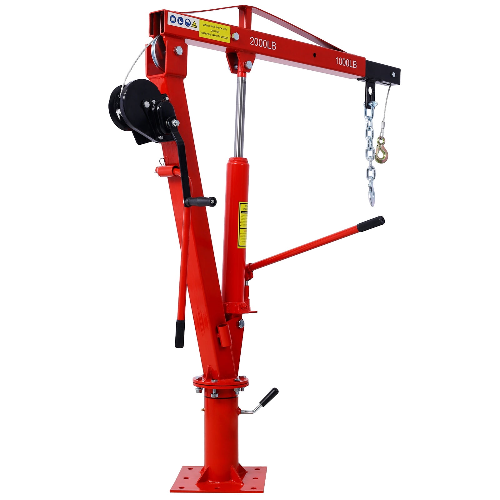Hydraulic Pickup Truck Crane with Hand Winch, 2000LB Capacity Adjustable Boom Hoist with 360° Rotation