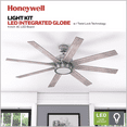 "Honeywell Xerxes 62"" Industrial Ceiling Fan, Brushed Nickel, 8 Blade