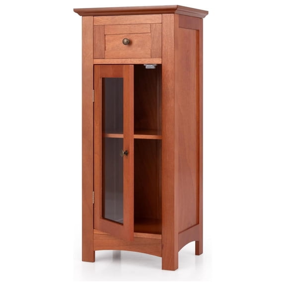Bathroom Storage Cabinet, Freestanding Narrow Storage Organizer w/Drawers, Cupboard and Adjustable Shelves, 12.5" x 15" x 34.5" Storage Unit for Living Room, Entryway (Brown)