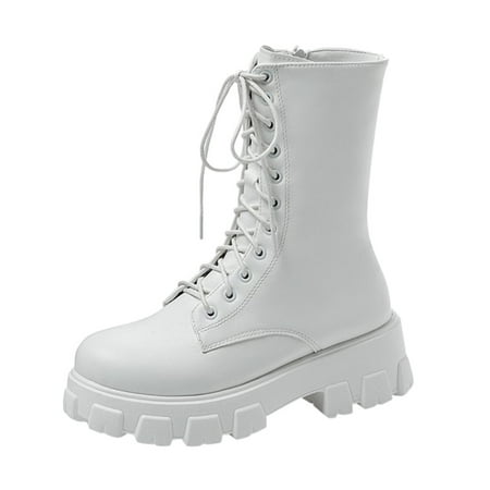 

Ketyyh-chn99 Ankle Boots for Women Low Heel Business Casual Shoes High Heel Boots for Womens Platform Boot Heels Round Toe Lace Up High Heels Mid Calf Boots White 6.5