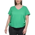 thumbnail image 1 of Calvin Klein Womens Textured Side Ruched Embellished T-Shirt, Green, Plus Size, 1X, 1 of 1