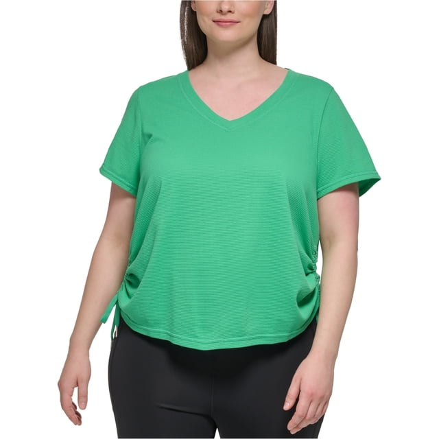 Calvin Klein Womens Textured Side Ruched Embellished T-Shirt, Green, Plus Size, 1X