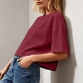 thumbnail image 6 of Hurxie Women Half Sleeve Cropped T-Shirts Drop Shoulder Round Neck Crop Tops Casual Summer Solid Color Basic Tees Wine,XL, 6 of 6