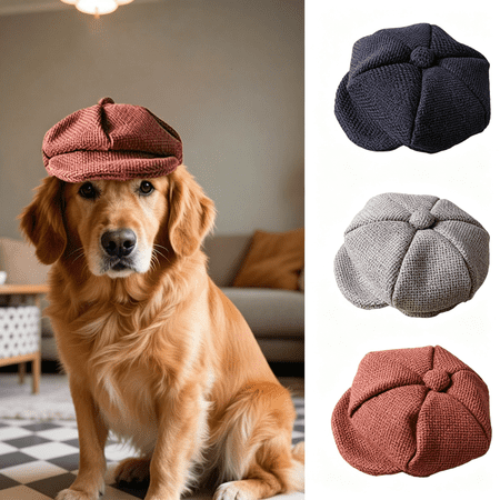 TELOLY 3 Pcs Dog Berets Fashion Pet Hat French Artist Cat Cap Baseball Cap for Party Birthday Wedding Photo Dog Hat (L Retro)