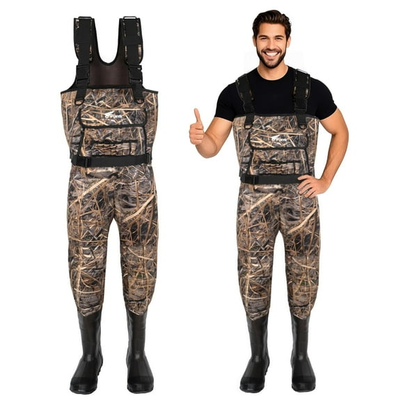 8 Fans Hunting Waders with 1000G Insulation Rubber Boots, Neoprene Chest Wader, Waterproof Bootfoot Fishing Waders for Men & Women (Next Camo Evo(s), 14)