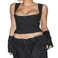 thumbnail image 1 of Y2K Camisole Courte en Velours à Bretelles Spaghetti Sans Manches à Col en V Haut Cami Coupe Ajustée Adorable Mode Urbaine Noir P, 1 of 6