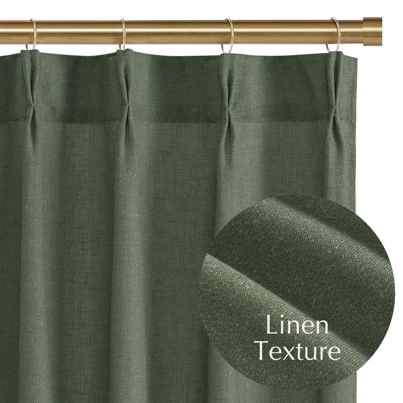 NICETOWN Olive Green Kitchen Curtains 24 Inches Long, Rustic Pinch Pleated Light Filtering Linen Cafe Curtains for Bedroom Farmhouse Decor, 26"x24", 2 Panels