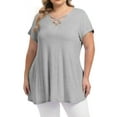 thumbnail image 3 of Womens Plus Size Tops Criss Cross V Neck Short Sleeve Summer Casual Blouses, Light Gray-4X, 3 of 7