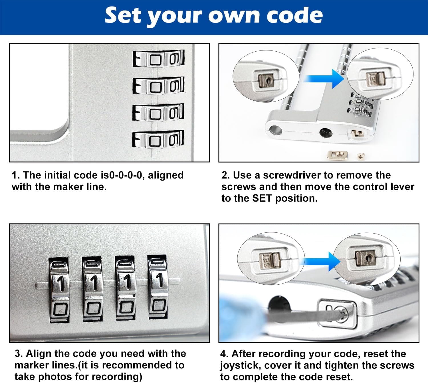 ABCISI Combination Padlock with Adjustable Shackle to Fit Different Locking Points, Zinc Alloy Versatile Lock for Cabinet Bike Gym Fences & Gate, Compact Size Can be Easily Carried and Stored, Silver