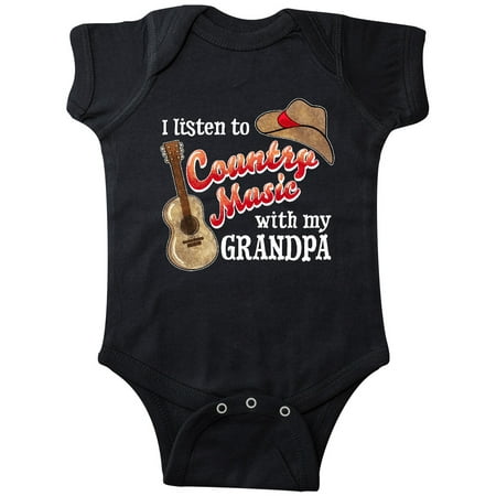 

Inktastic I Listen to Country Music with my Grandpa Guitar and Hat Gift Baby Boy or Baby Girl Bodysuit