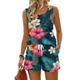 thumbnail image 2 of Iaqnaocc Two Piece Sets for Women Dressy Casual Womens Short Sets Hawaiian Tropic Square Neck Tank Top and Shorts Summer Outfits Lounge Sets for Women Vacation Outfits for Women Green L, 2 of 5
