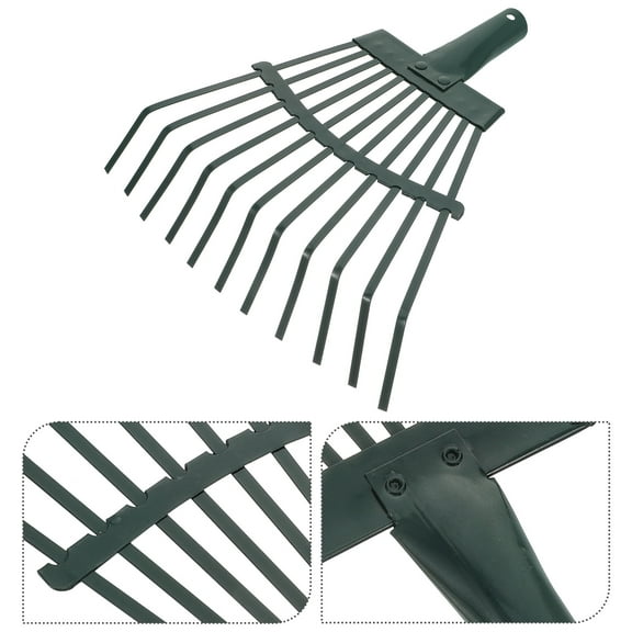 Raindrops Garden Leaf Rake with Carbon Steel Teeth for Efficient Lawn Cleaning in Green Color 18 Inch