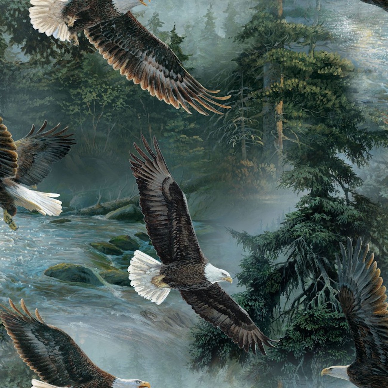Springs Creative Wild Wings Quest of Hunter Flying Eagle Multicolor 100% Cotton Fabric by The Yard