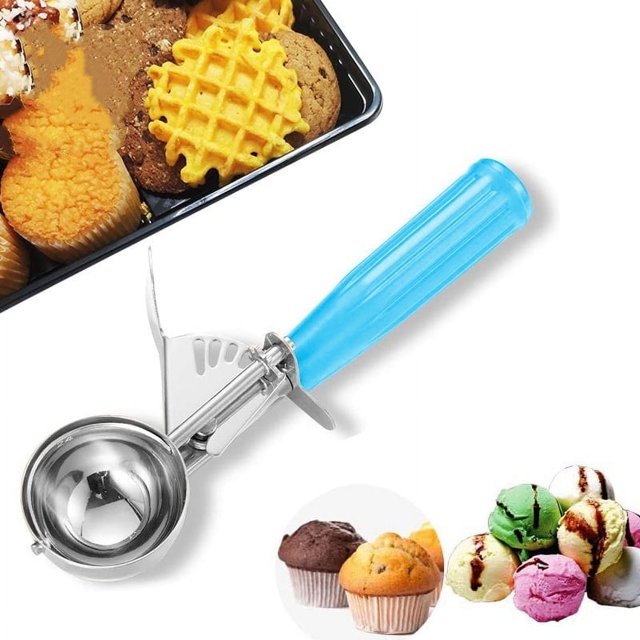 Dsseng Cuillère à Portions No 16 (2 oz) Plat Cuillère à Biscuits Cuillère Alimentaire Contrôle des Portions pour Contrôle des Portions Pâte à Biscuits Pâte à Cupcakes Crème Glacée Acier Inoxydable Manche Bleu