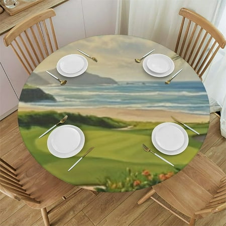 Inches Beach Golf Round Tablecloth with Oxford Elastic Table Cover Waterproof Oil-Proof Table Cloth