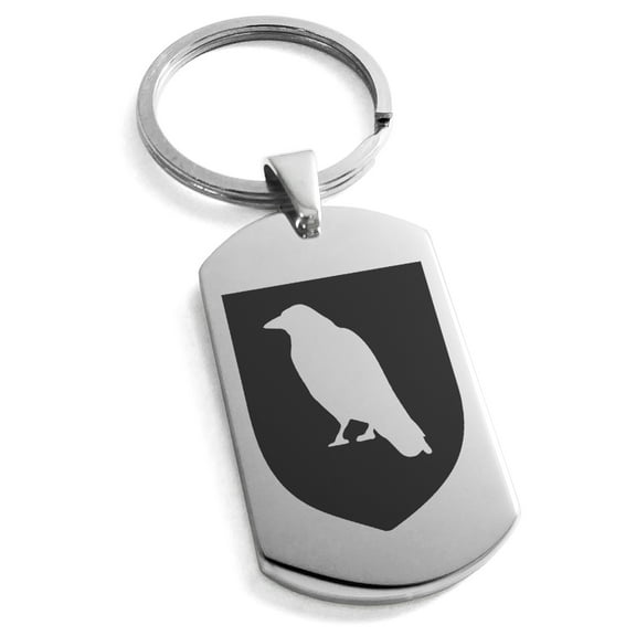 Tioneer Stainless Steel Raven Bringer of Death Coat of Arms Shield Engraved Dog Tag Keychain Keyring