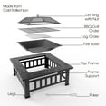 thumbnail image 6 of Cozi by Tzumi Outdoor Square Wood Fire Pit Table with BBQ Grill for Camping and Outdoor Decor, 32”, 6 of 11