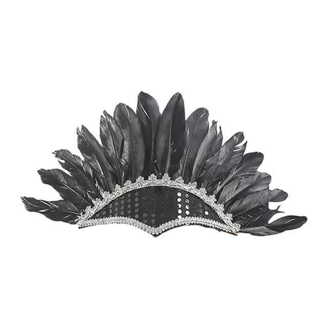 Diadema de plumas, tocado de Acción de Gracias, disfraz para niños, banda para el cabello, decoración india negro