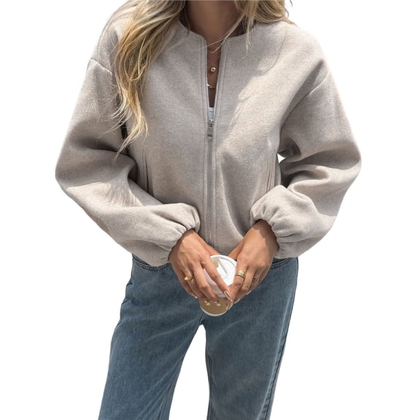 Chaquetas Abrigadas con Cremallera para Mujer, de Otoño e Invierno, de Larga, Informales, Holgadas y con Bolsillos. Gris M