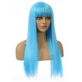 thumbnail image 3 of RightOn 28" Blue Wigs Straight Long Hair Wig with Bangs Women Sky Blue Wigs Fashion Heat Resistant Synthetic Natural Looking Wig for Cosplay Party or Daily Use, 3 of 6