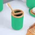 thumbnail image 3 of Green Toothpaste and Toothbrush Holder Padang with Bamboo Top - Chic Bathroom Organizer, 3 of 7
