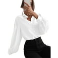thumbnail image 1 of Frontwalk Women Elegant Lantern Sleeves Blouse Long Sleeve Plain Formal Tops Button Down Casual Work Office Shirts White S, 1 of 3