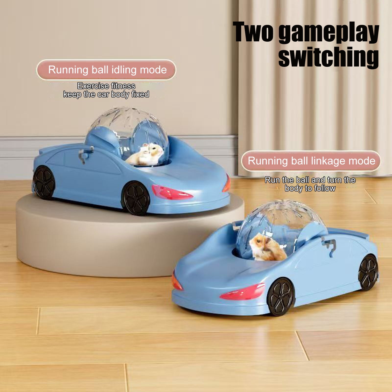 YIFAEUX Hamster Running Ball Vehicle Toy Transparent Ball Hamster Exercise Wheel 360-degree View Silent Fitness Running Wheel for Small Pets