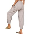 thumbnail image 4 of Qmyliery Women Casual Trousers with Elastic Waist, Loose Pockets Cotton and Linen Solid Color Summer Clothing, 4 of 5