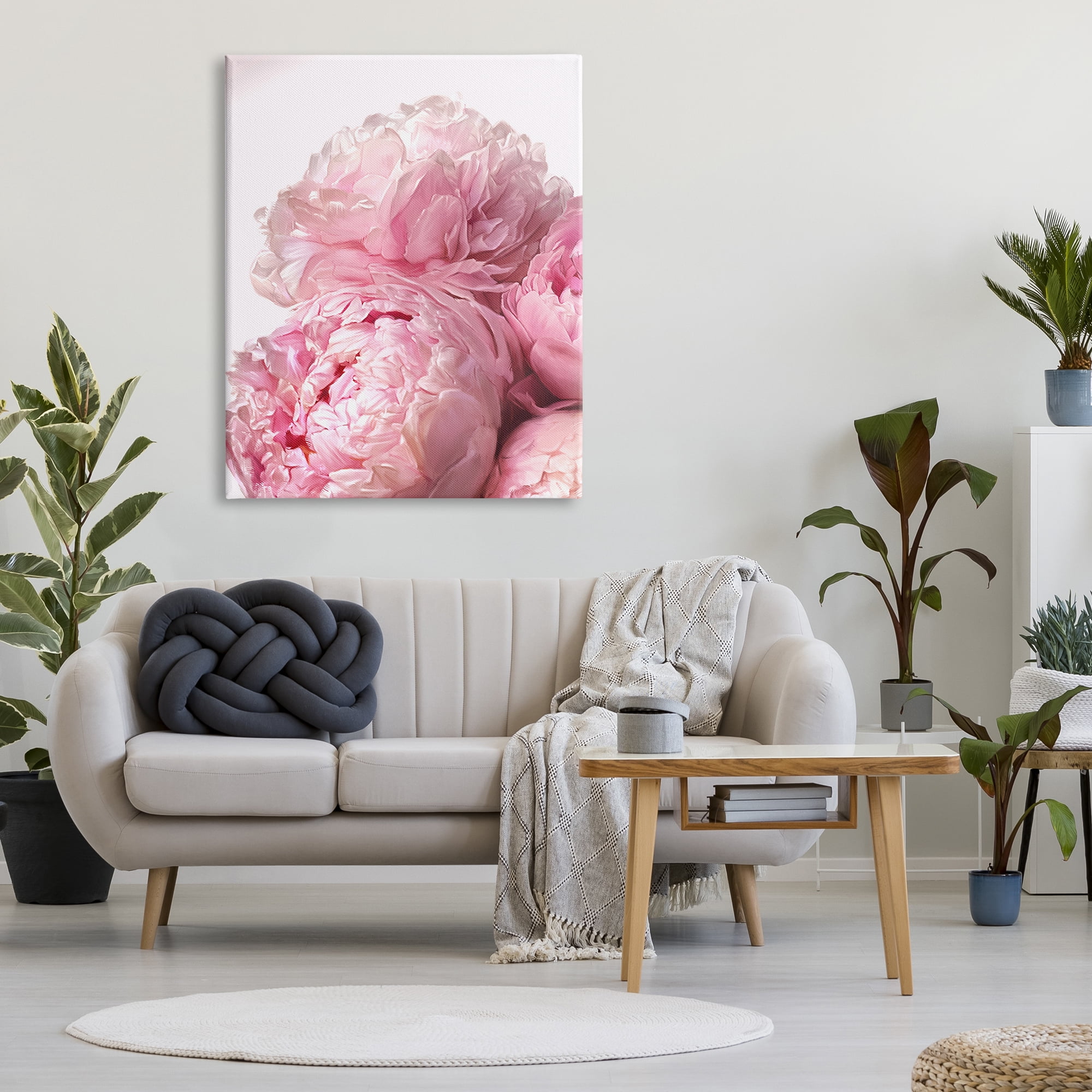 Stupell Industries Blush Pink Peonies Florals Blooming over White Botanical & Floral Painting Gallery Wrapped Canvas Print Wall Art, 36 x 48