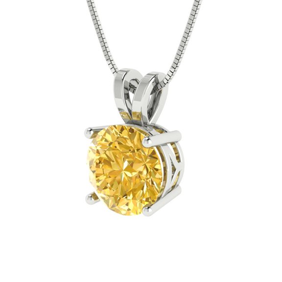 2 ct Brilliant Round Cut Solitaire Natural Citrine 14k White Solid Gold Everyday Affordable Designer Necklace Pendant with 18" Chain