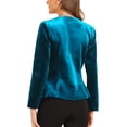 thumbnail image 3 of MODA NOVA Velvet Blazers for Juniors Long Sleeves Shoulder Pads Pockets 3 Buttons M Peacock Blue, 3 of 6