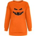 thumbnail image 3 of Chandails en Molleton Visage de Citrouille d'Halloween pour Femmes Manches Longues Surdimensionnées Col Rond Orange Pull Tops, 3 of 7
