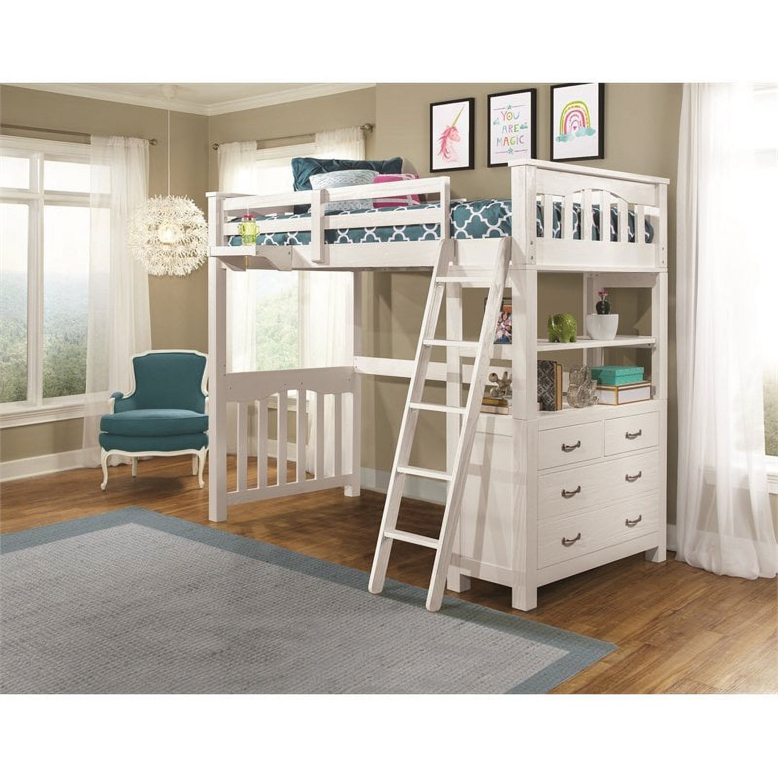 Highlands Twin Loft Bed with Hanging Nightstand in White - image 2 of 8