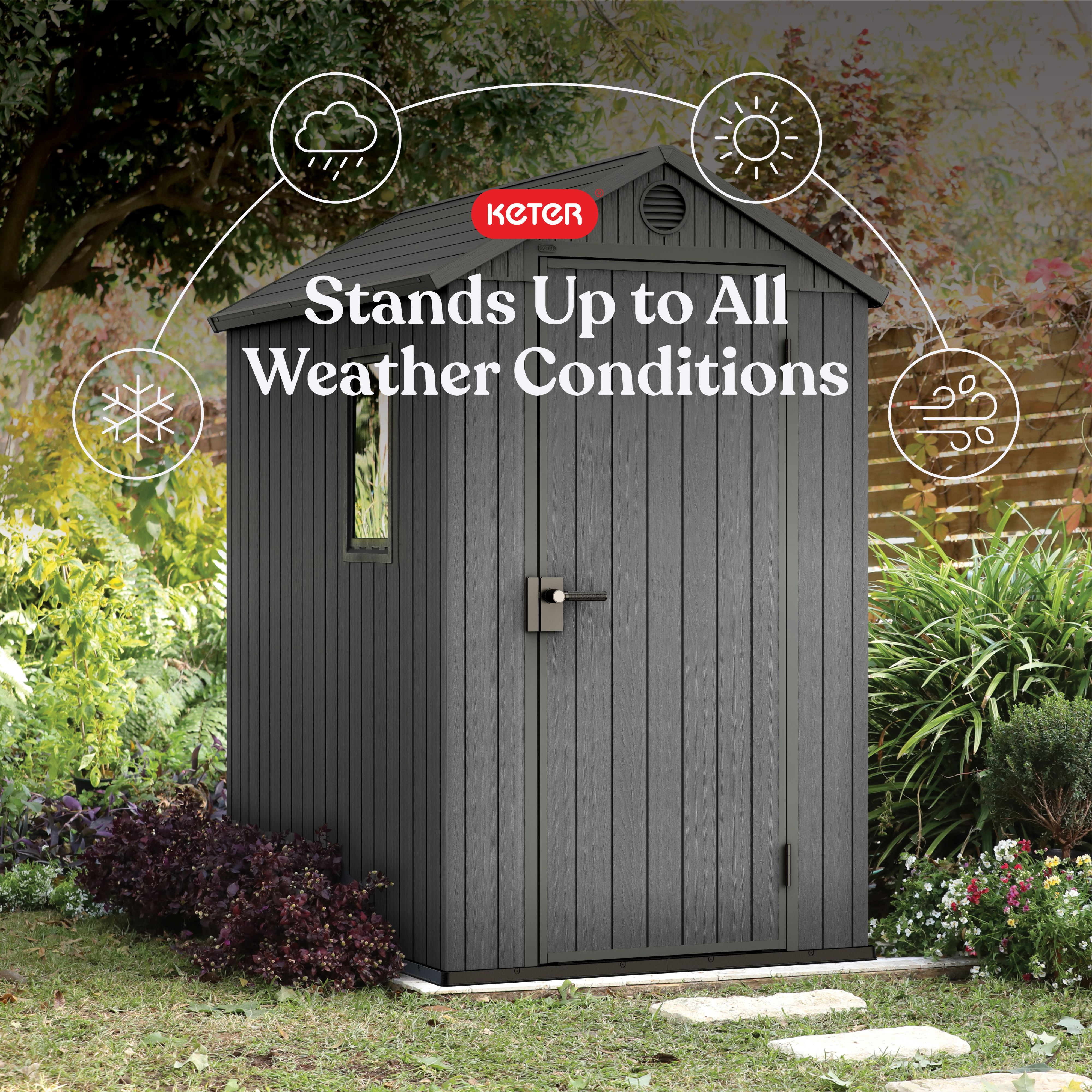 Keter Darwin Maintenance-Free Composite Outdoor Storage Shed, 81"x73"x50", Gray