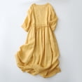 thumbnail image 4 of Black & Friday Deals Usmixi Formal Dresses for Women Casual Cotton Linen Pleated Swing Elastic Waist Loose Long Dresses with Strappy Round Neck 3/4 Sleeve Solid Summer Maxi Dress Yellow m, 4 of 7