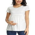 thumbnail image 1 of T-Shirt pour Femmes Enceintes à Rayures Imprimées à Manches Courtes Col Ras du Cou Grossesse Maternité Chandails Hauts, 1 of 6