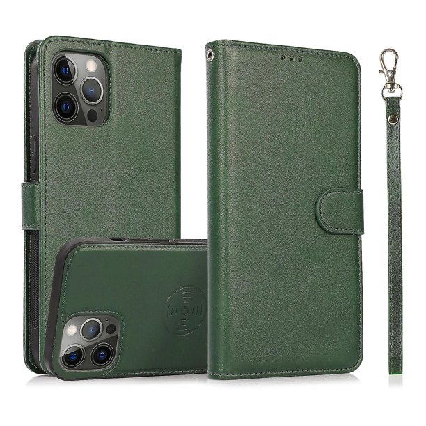 Funda tipo cartera de PU con tapa para iPhone 14 Pro, con cordón, ranuras para tarjetas, función atril, compatible con carga magnética, anticaídas y protección total.
