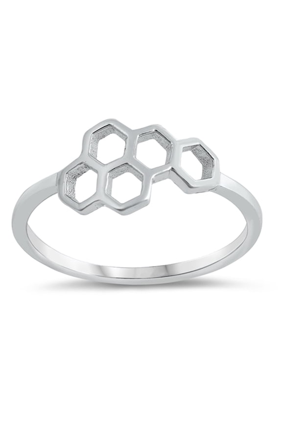 Honeycomb Hexagon Bumble Bee Nature Ring 925 Sterling Silver Band Jewelry Female Male Unisex Size 5