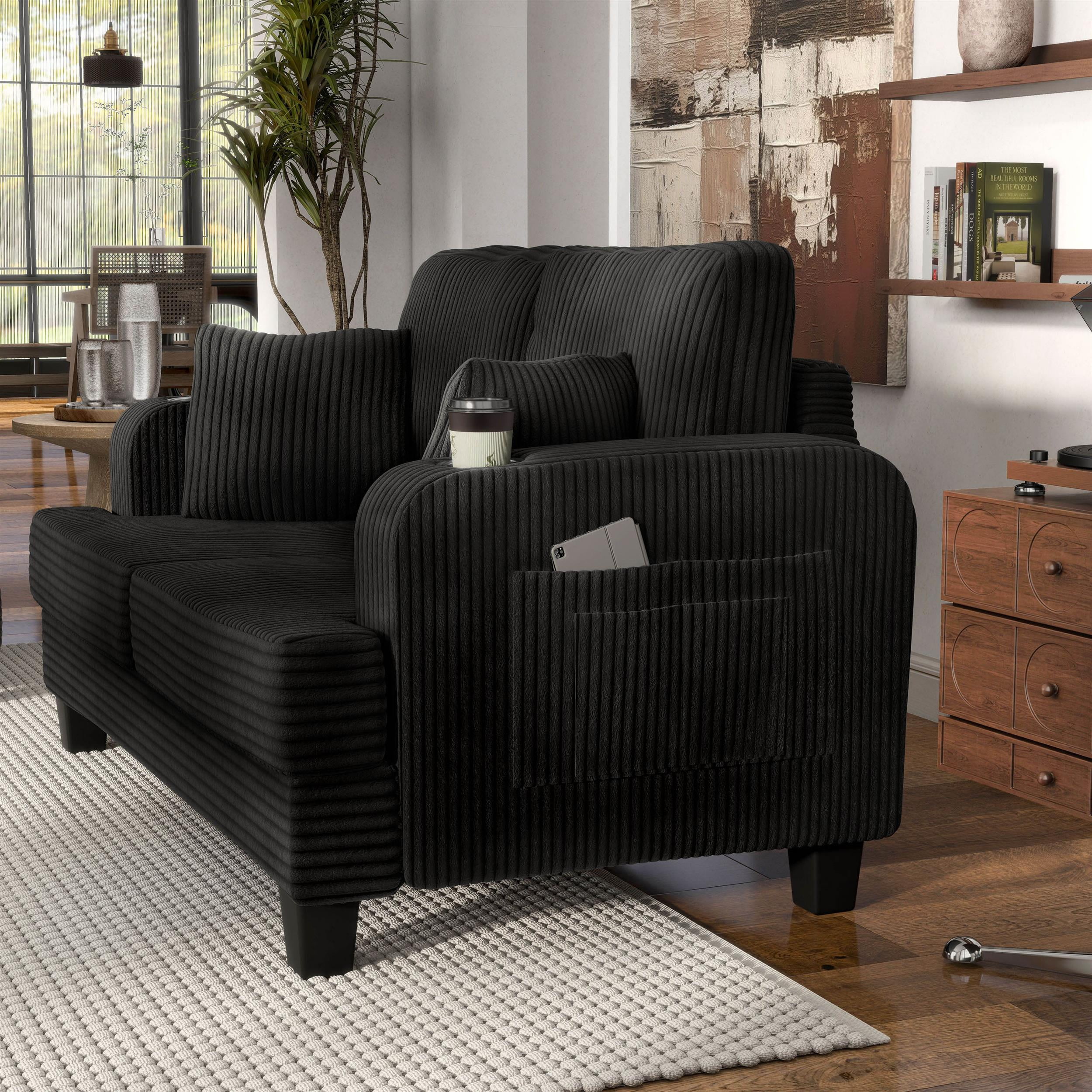 Furniture of America Fayen Modern Small Space Chenille Fabric Loveseat with Pillow, Black