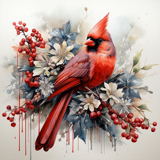5D DIY Cardenal en Una Rama Kit 40x40cm