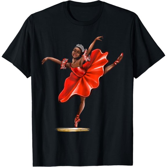 Sam Soft Ballet African American Ballerina Dancing Afro Hair Red Tutu T-Shirt Full Size S-5Xl
